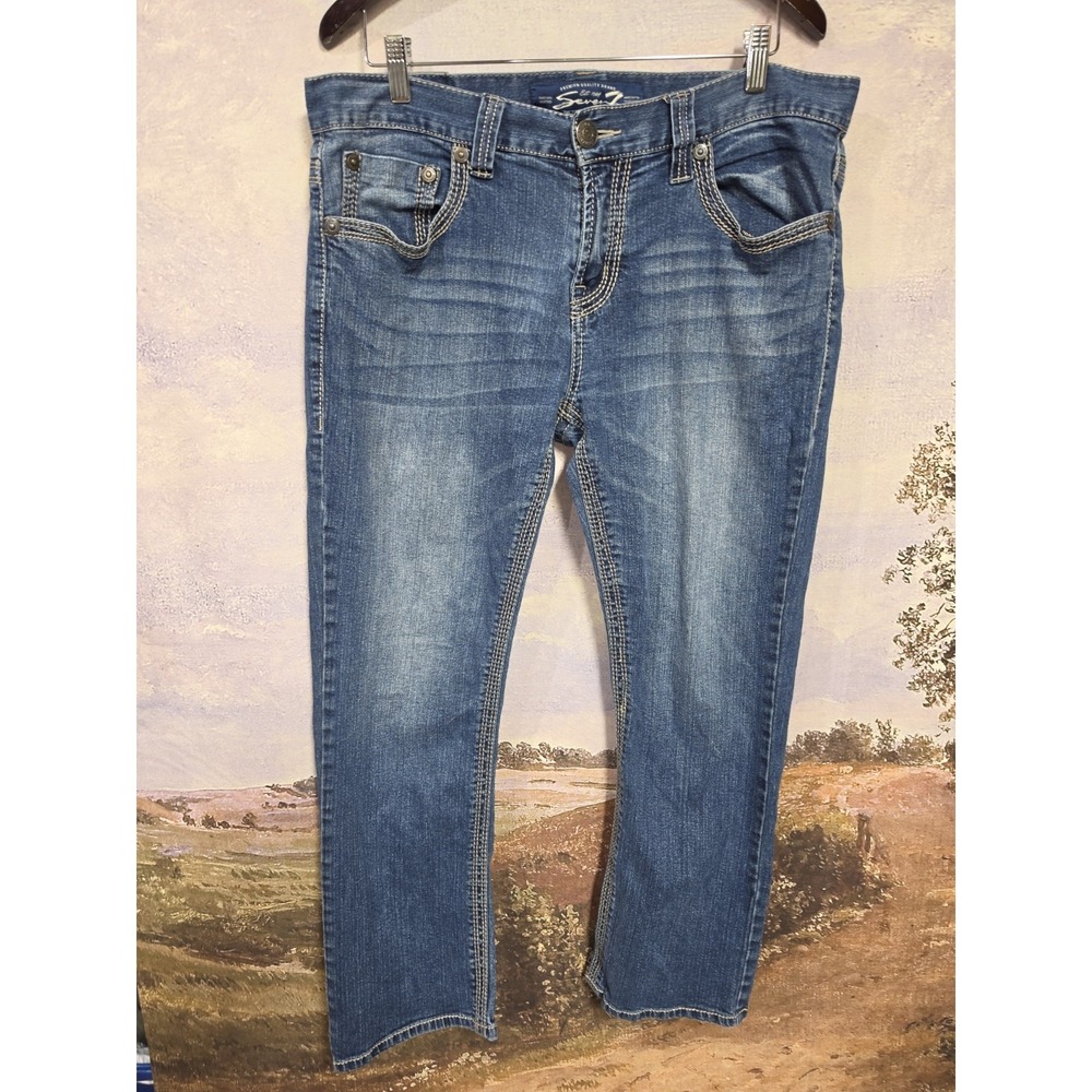 Seven7 Straight Jeans Mens 34x30 Blue Denim Cotton Blend Faded Wash